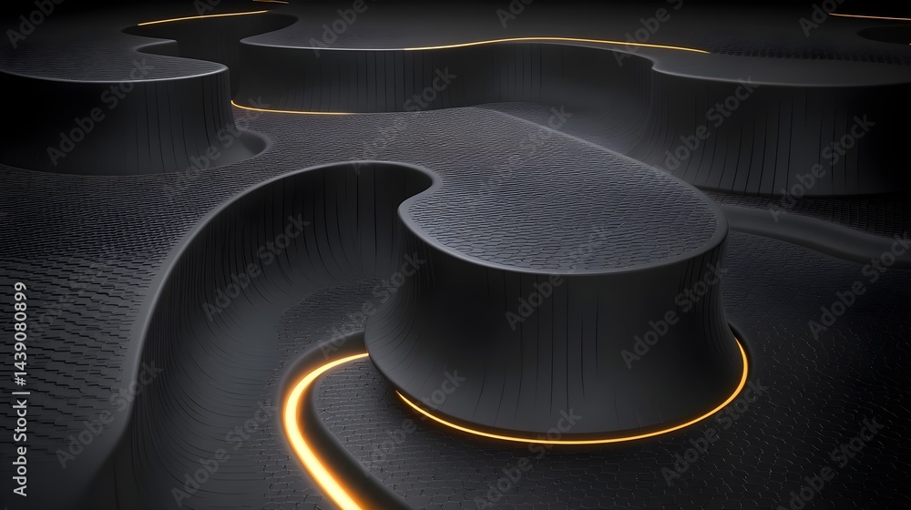 Poster futuristic terrain design digital realm 3d visualization dark environment abstract view conceptual i