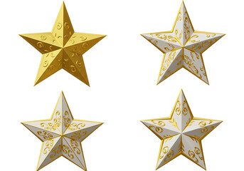Four Elegant Gold and White Stars – Festive Design Elements PNG