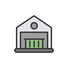 Container warehouse colored icons, minimalist vector illustration ,simple transparent graphic element .Isolated on white background