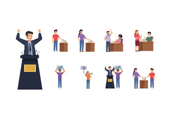 Colorful Democracy Elections Voting Participation Illustration Set