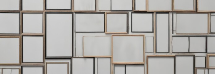Photo collage frame mockup; grid of various shaped frames,  scrapbook,  geometric