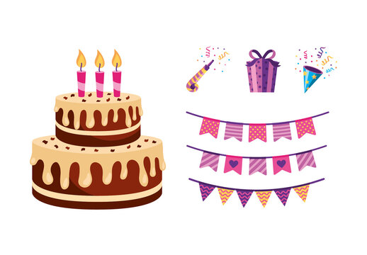 Colorful Birthday Party Decorations Celebration Illustration Set
