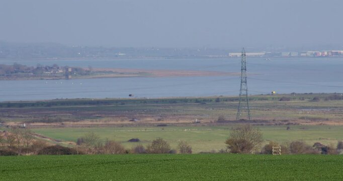 wide shot looking down the Thames estuary at Gravesend