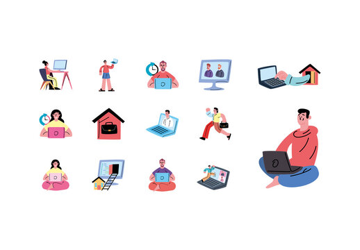 Colorful Hybrid Work Team Illustration Design