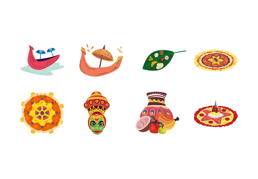 Colorful Traditional Kerala Onam Festival Celebration Set