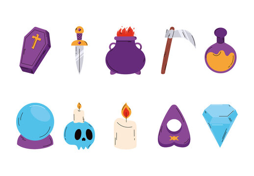 Purple And Blue Mystical Fantasy Icons Set