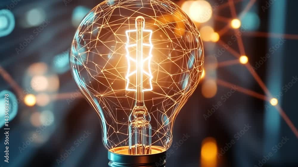 Aufkleber glowing lightbulb with futuristic digital connections in dynamic abstract background