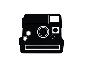 Fototapeta premium Polaroid Camera Silhouette. A black silhouette of a Polaroid camera, also referred to as vintage instant camera, featuring classic rectangular design elements. Vector clipart illustration design.