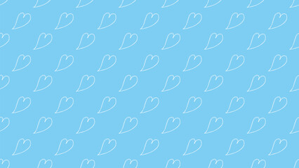 水色の下地に白いハートのパターン背景イラスト。シームレスなベクターの4Kイラスト素材。