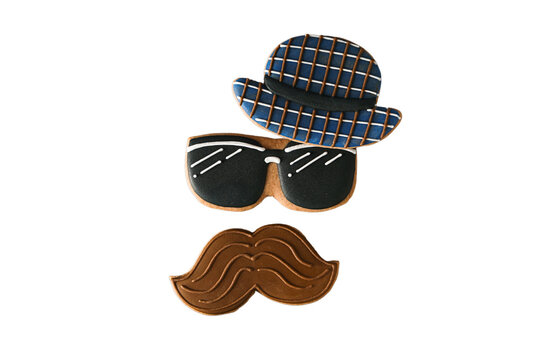 Father's Day, Mustache and sunglass cookies, isolated on white, PNG