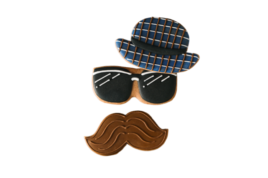 Father's Day, Mustache and sunglass cookies, isolated on white, PNG - Powered by Adobe