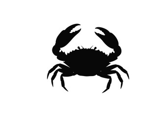 Crab Silhouette. This image shows a black silhouette of a crab with prominent claws and legs, also referred to as a crustacean outline or marine animal. Vector clipart illustration design.