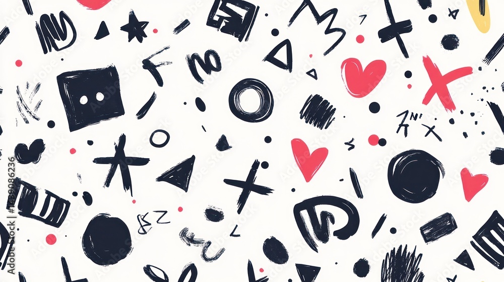 Poster abstract hand-drawn shapes pattern; colorful, playful background for design