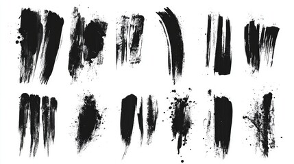 Paint brush. Set of ink grunge brush strokes. Artistic grunge textures collection. Dirty design elements. Kit of black paint splatters for modern design.
