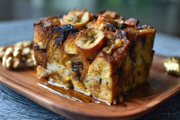 Banana Walnut Panettone Pudding