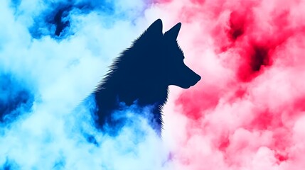 Mystical wolf silhouette amidst colorful smoke fantasy art digital creation ethereal atmosphere