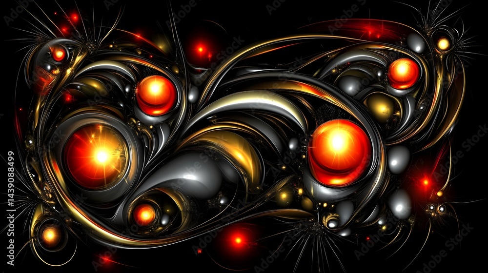 Aufkleber abstract chaos artistry vibrant sphere patterns in dark environment digital creation conceptual view