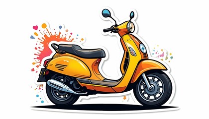 Obraz premium Yellow Scooter with Decorative Splash Sticker Isolated on White