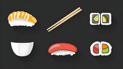 Sushi preparation process kitchen digital art minimalist overhead view culinary creativity