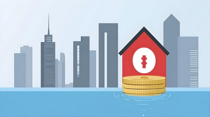 Property loans for zero interest financing in urban real estate flat design front view