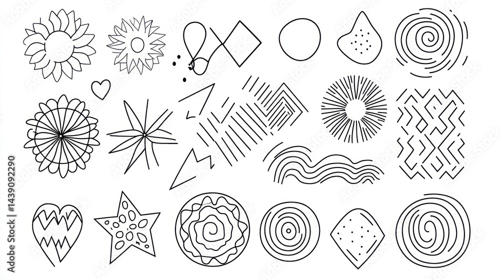 Poster abstract line art shapes; design elements; white background; graphic design resource