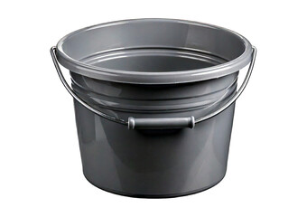 Gray plastic bucket with metal handle isolated on transparent or white background