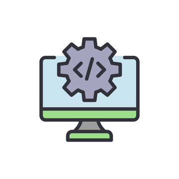 Programming software colored icons, minimalist vector illustration ,simple transparent graphic element .Isolated on white background
