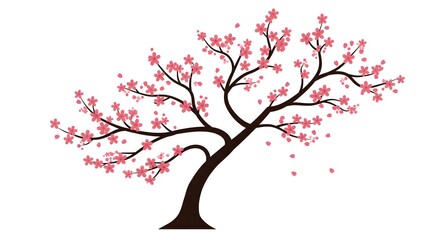 Fototapeta premium Stylized Cherry Blossom Tree with Pink Flowers and Branch Illustration