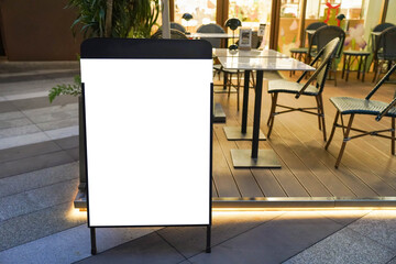 Blank white outdoor advertising stand sandwich board mock up template. Clear street signage board...