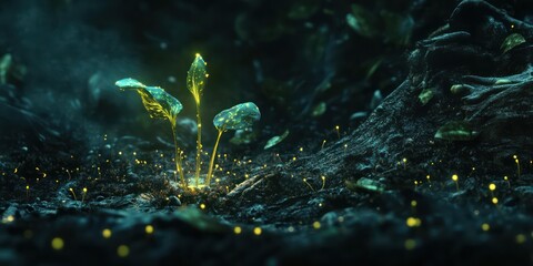 Underwater aquatic life forms dark green surreal ecosystem