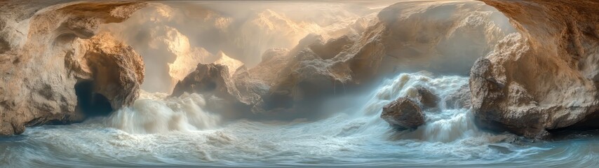 Fototapeta premium Dynamic 360 degree hdr coastal landscape view cave setting high-impact imagery