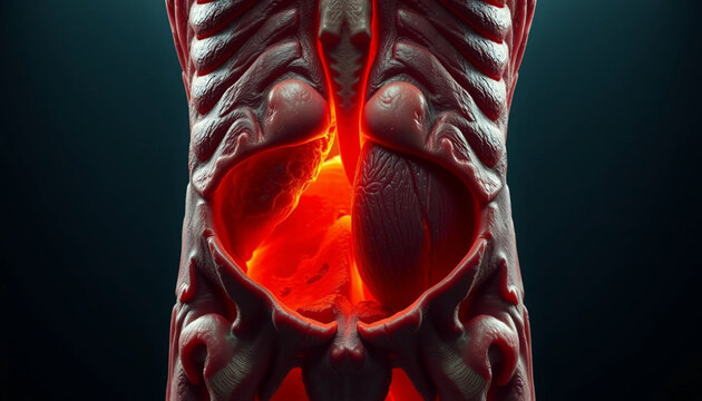 Examining Human Torso with Inner Organs and Glowing Light Effect