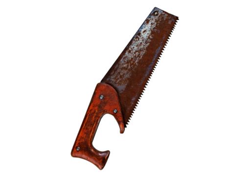 Rusty metal hand saw- Rusty metal hand saw isolated on transparent or white background - Powered by Adobe