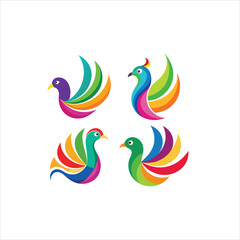 Obraz premium Four colorful bird logos arranged in a square on a white background design