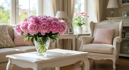 Pink Peonies in Crystal Vase: Elegant Home Decor