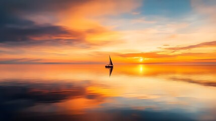 Sailing solo at sunset serene ocean vista landscape photography