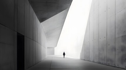 Obraz premium Walking alone minimalist urban art in an expansive concrete corridor
