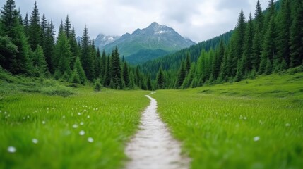 Fototapeta premium Serene mountain path through lush valley