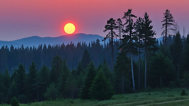 sun ryas in the evening forest