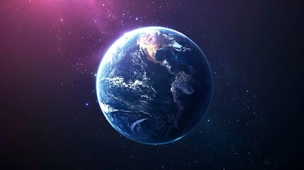 Obraz premium Earth from the distance with galactic nebula in space and vibrant atmosphere