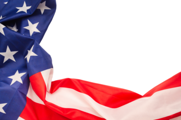 Partial view of the American flag with stars and stripes on a transparent background.