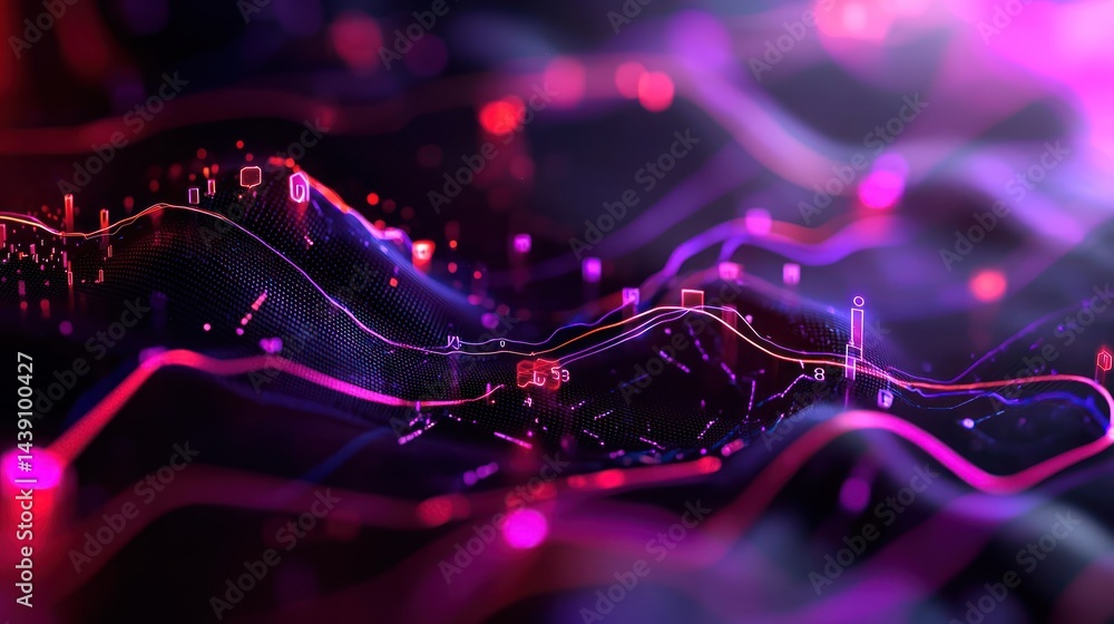 Aufkleber abstract visualization of data waves with vibrant colors and digital elements representing trends