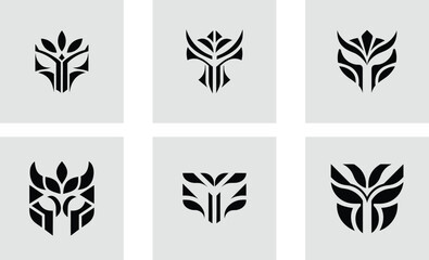 Viking warrior logo with floral decoration logotype stylish vector art set design