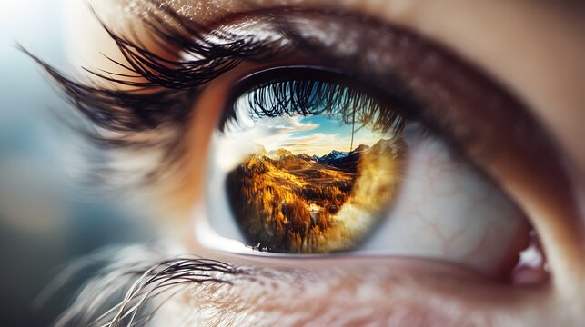 Surreal eye landscape reflection nature artistic vision dreamlike close-up