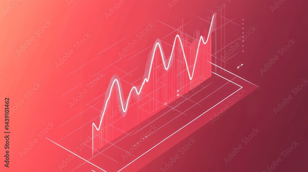 Poster upward trending graph; financial growth; red background; data visualization; business report