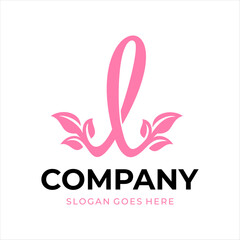 Obraz premium The logo design combines the letter l and a leaf, using the color pink.