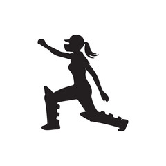 Silhouette of Female Cricketer in Action Pose