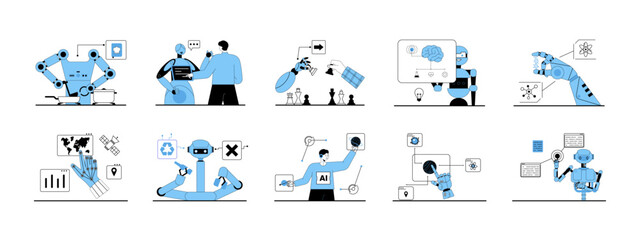 AI Robotic illustration set. Flat vector lustration concept.