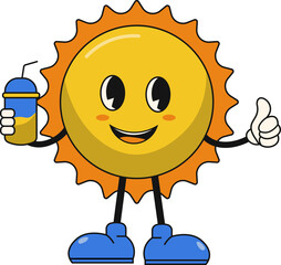 Cute Sun Groovy Character. Vector Cartoon Illustration