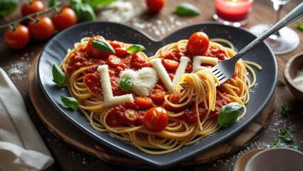 Heartfelt Pasta: A Romantic Spaghetti 'LOVE' Plate Perfect for Valentine's Day
